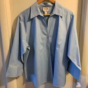 NWOT Talbots button-up, 3/4 sleeve light blue blouse 18W